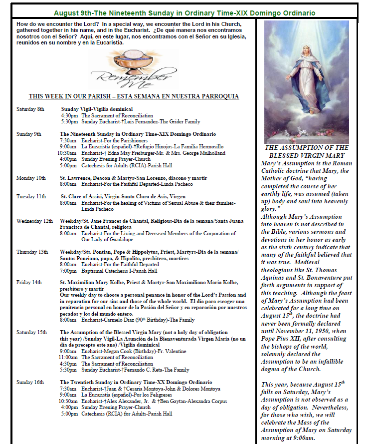 Sunday Bulletin July 21, 2013 Our Lady of Guadalupe Shrine and Parish
